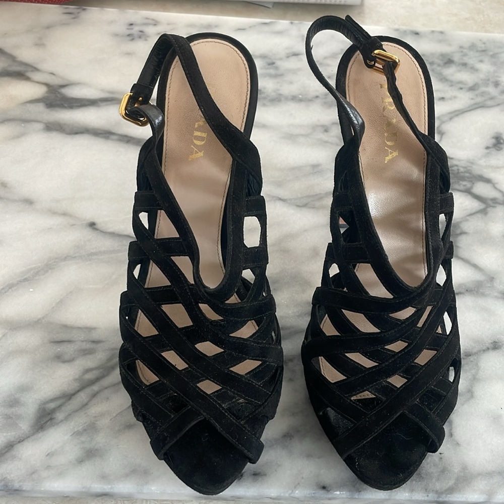 Prada Black Suede Slingback Heels - Picture 2 of 5